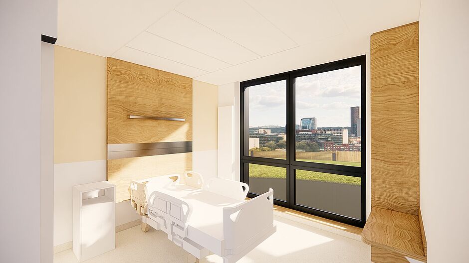 Perspective architecturale #NouveauCHURennes - chambre d'hospitalisation conventionnelle (CCI)