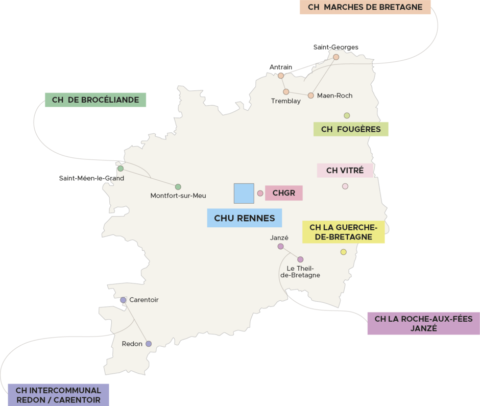 carte du groupement hospitalier de territoire (GHT) Haute Bretagne - Agrandir l'image (fenêtre modale)